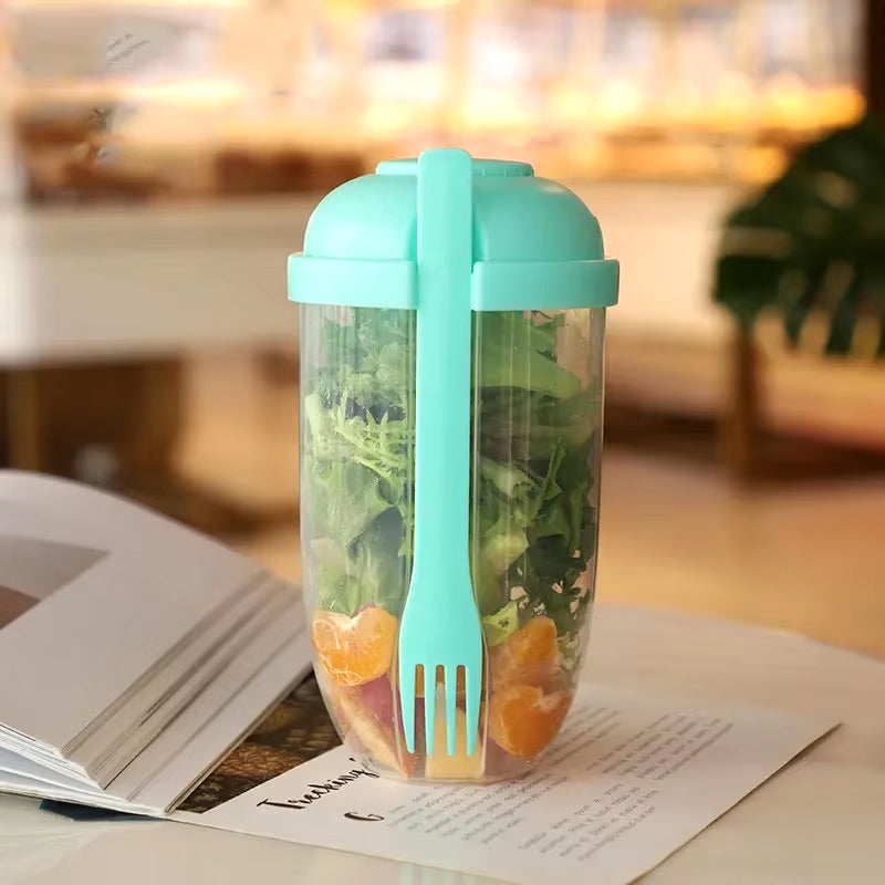 Portable Salad Cup with Fork and Lid – Convenient Breakfast Shaker Bottle for Girls and Students, Ideal for Healthy Eating and Fruit-Based Fat Loss