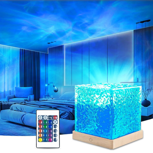  Northern Lights Cube Lamp – Ocean Wave Projector Light with 16 Color Options for Bedroom Decor and Ambiance