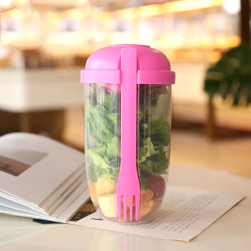 Portable Salad Cup with Fork and Lid – Convenient Breakfast Shaker Bottle for Girls and Students, Ideal for Healthy Eating and Fruit-Based Fat Loss