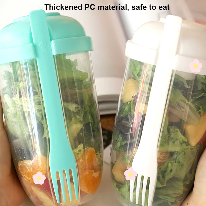 Portable Salad Cup with Fork and Lid – Convenient Breakfast Shaker Bottle for Girls and Students, Ideal for Healthy Eating and Fruit-Based Fat Loss