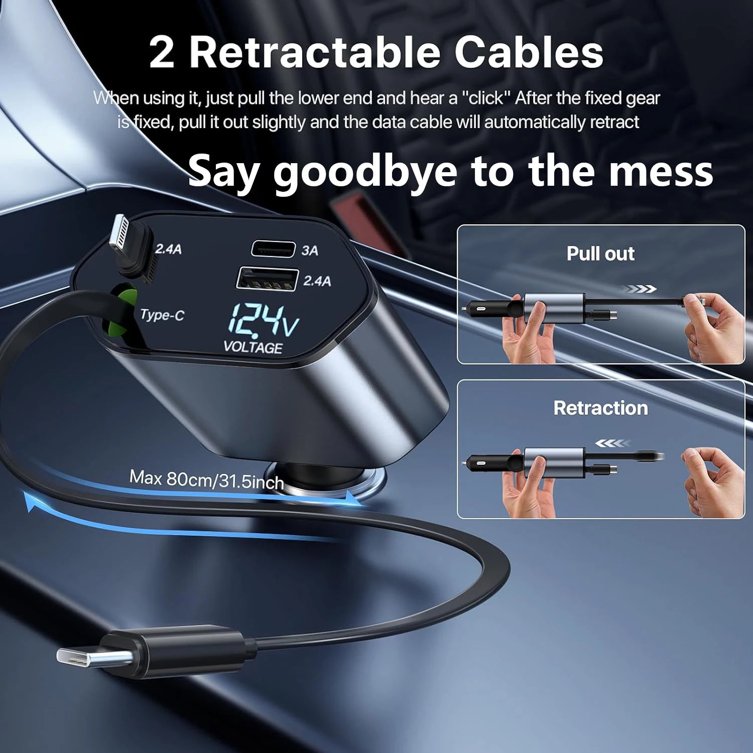 Extendable Car Charger 120W, 4-In-1 Fast Charging