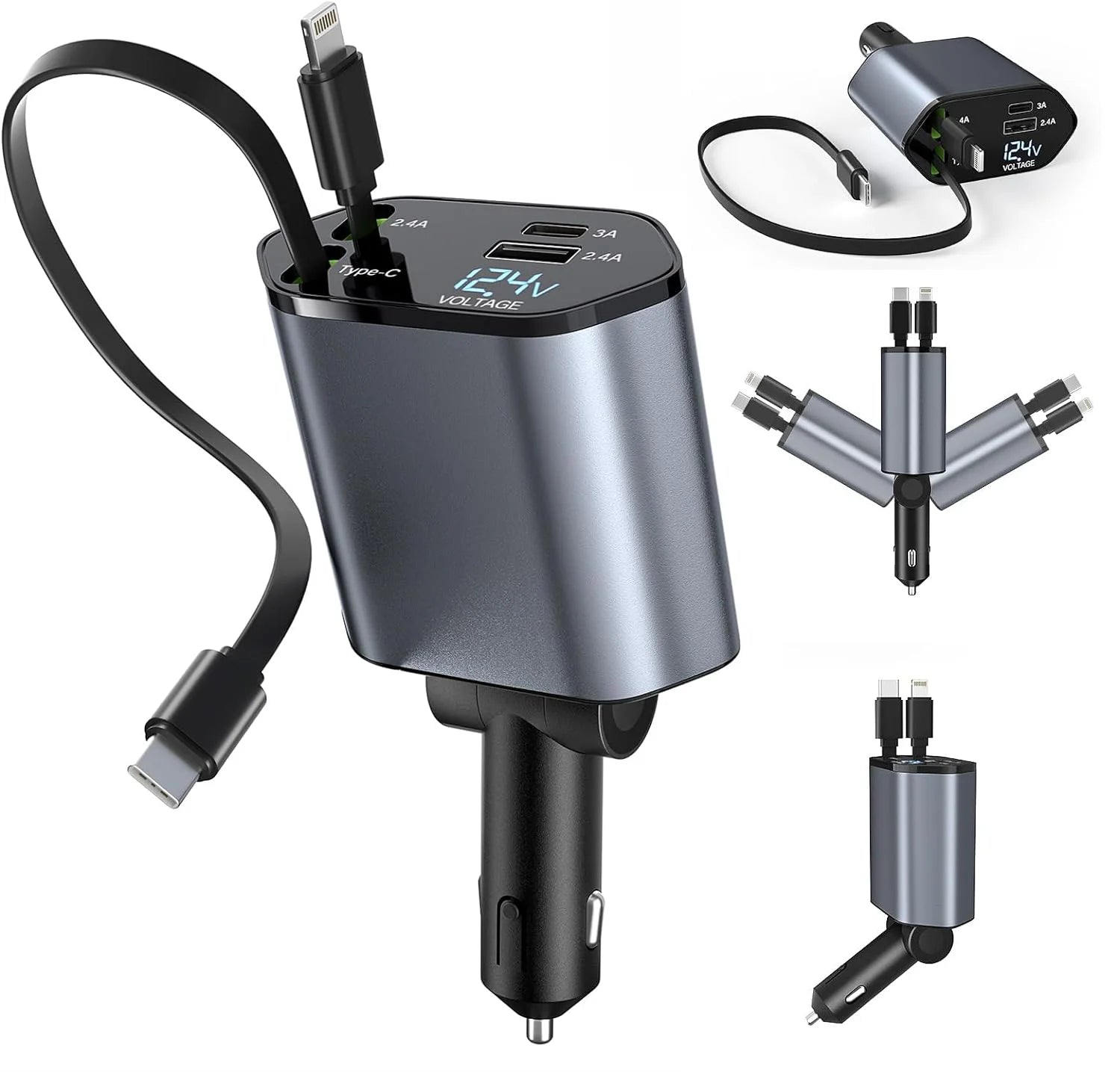 Extendable Car Charger 120W, 4-In-1 Fast Charging