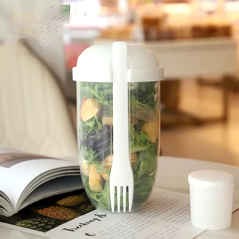 Portable Salad Cup with Fork and Lid – Convenient Breakfast Shaker Bottle for Girls and Students, Ideal for Healthy Eating and Fruit-Based Fat Loss