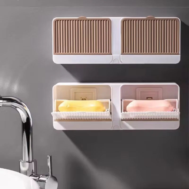 Clamshell Drain Soap Rack – Large Capacity Wall-Mounted Soap Box, Perforation-Free Design for High-Grade Laundry Use