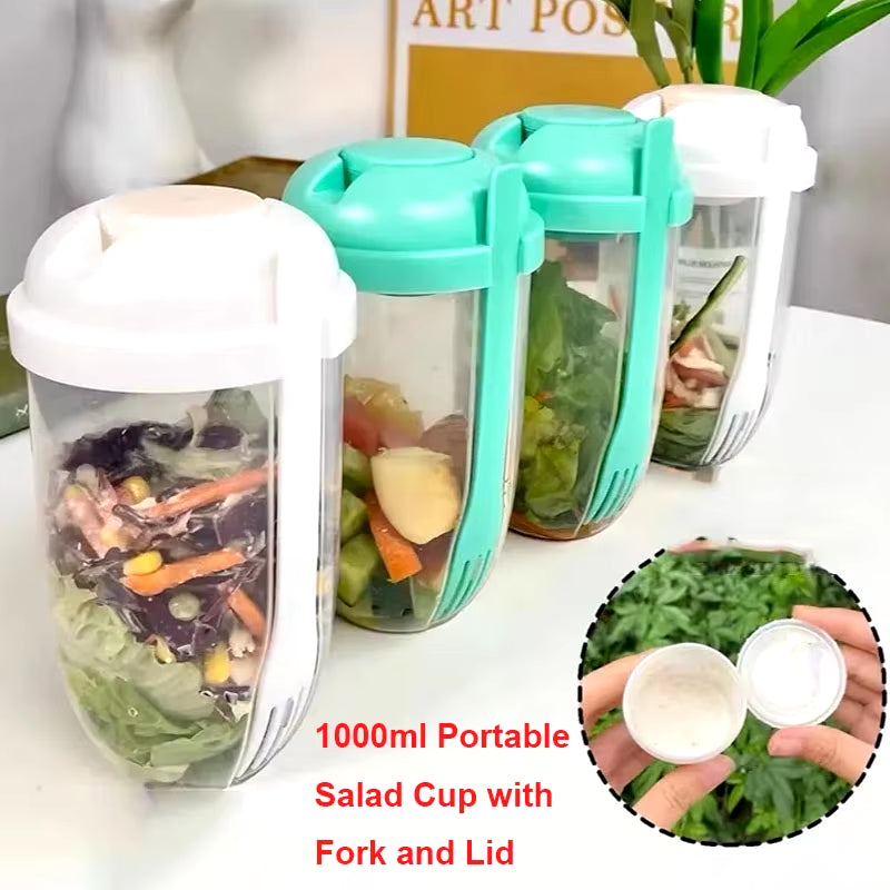 Portable Salad Cup with Fork and Lid – Convenient Breakfast Shaker Bottle for Girls and Students, Ideal for Healthy Eating and Fruit-Based Fat Loss