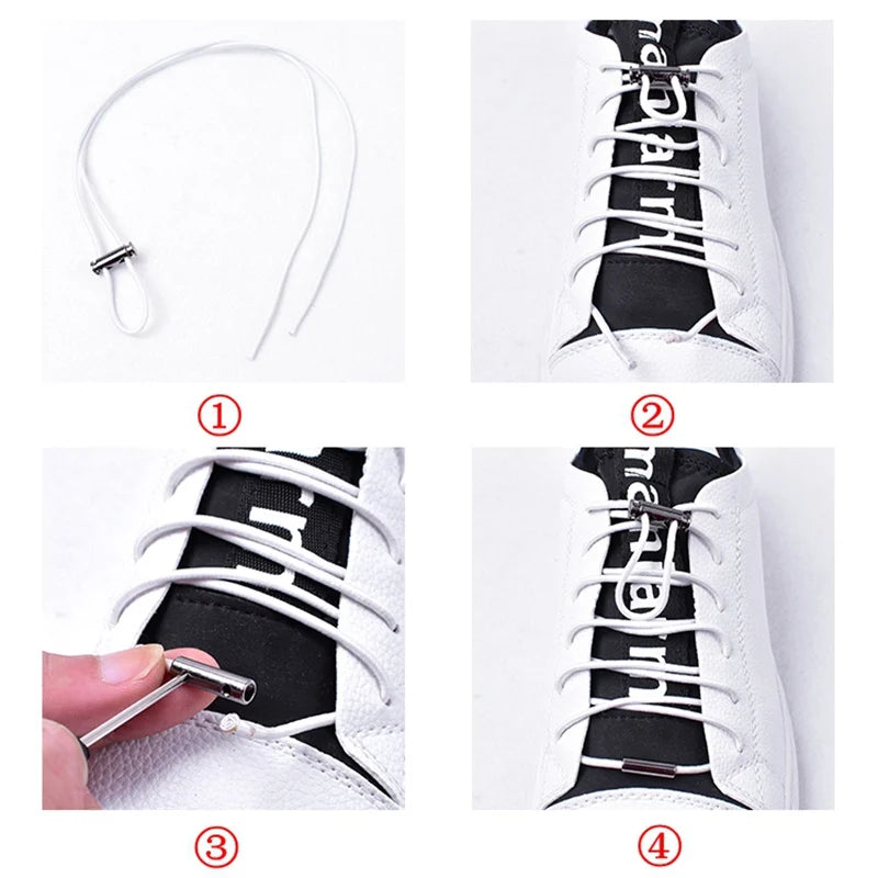 1Pair Elastic Buckle Shoelaces No Tie Shoelaces Metal Lock Button Shoelace Kids Adult Quick Lazy Sneakers Shoes Lace Shoestrings