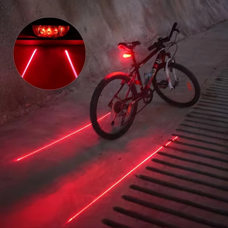 Bicycle LED Taillight with 2 Laser Beams – Waterproof Cycling Safety Warning Light, 5 LED Rear Taillight for MTB and Road Bikes